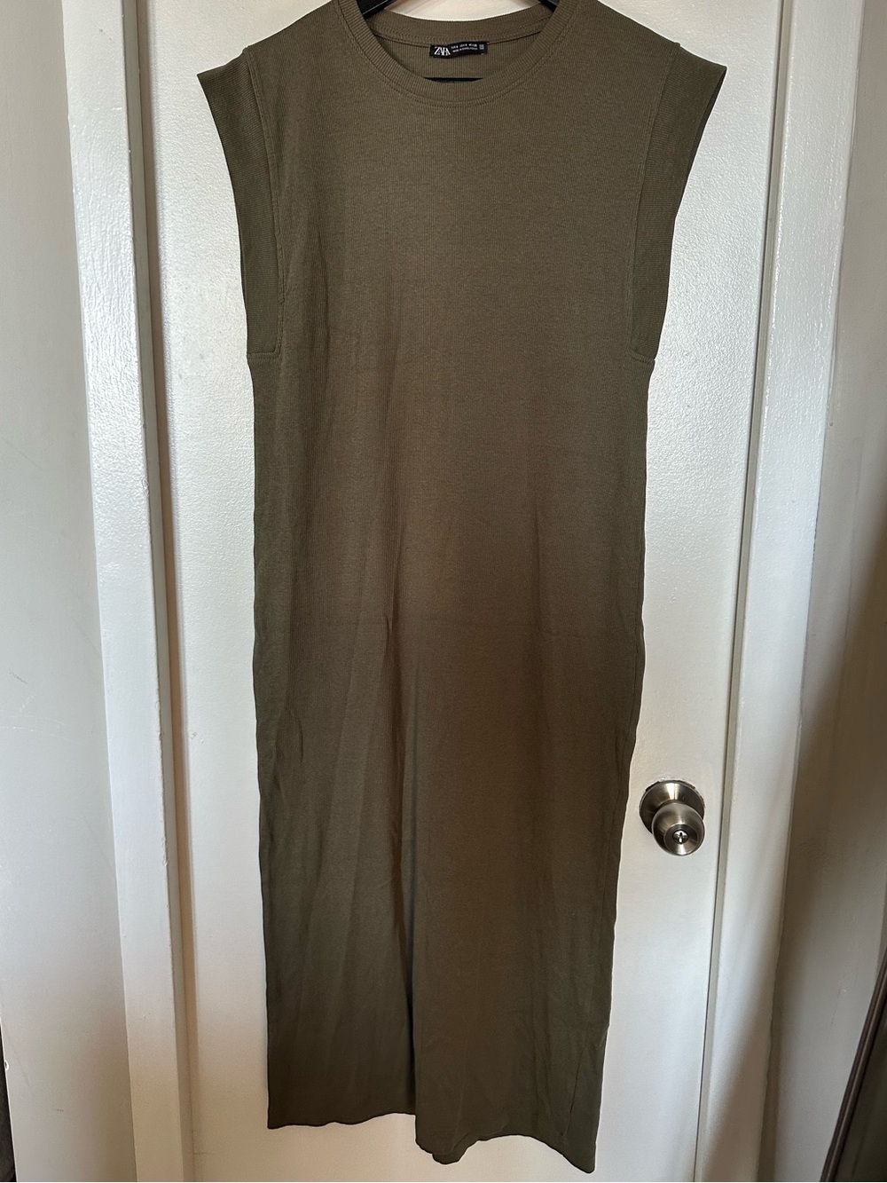 Zara Olive Green Sleeveless Knit Midi Dress